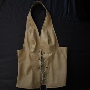 Muse Beige Lace-Up Halter Top